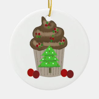 Chocolate Christmas Cupcake Ceramic Ornament