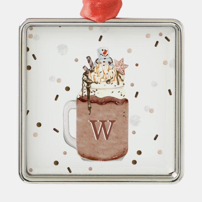 Chocolate Christmas Snowman Milkshake Monogram Metal Ornament (Front)