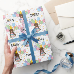 Chocolate Cockapoo Cavapoo Dog Birthday Wrapping Paper
