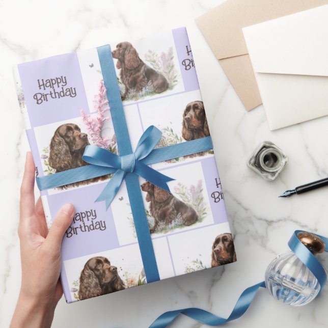 Chocolate Cocker Spaniel Birthday Wrapping Paper (Gifting)
