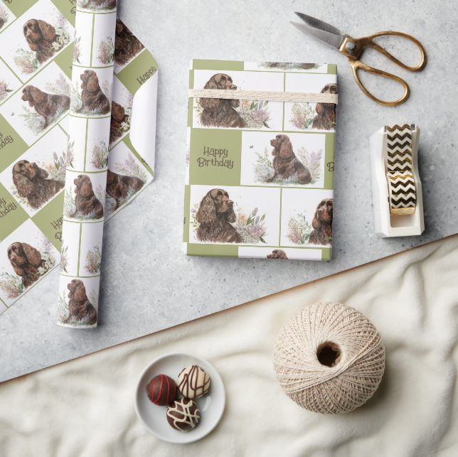 Chocolate Cocker Spaniel Birthday  Wrapping Paper (Crafts)