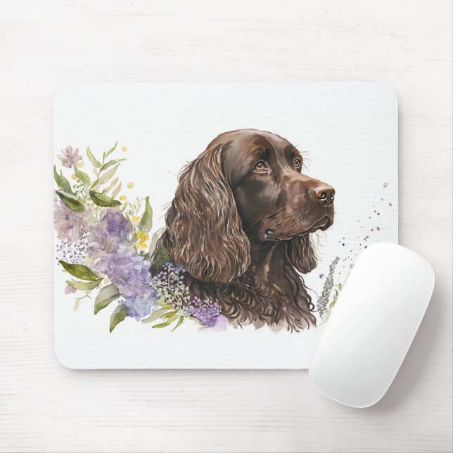 Chocolate Cocker Spaniel in Lilacs Mouse Pad (With Mouse)
