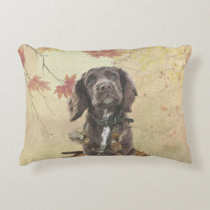 Chocolate cocker spaniel puppy accent pillow