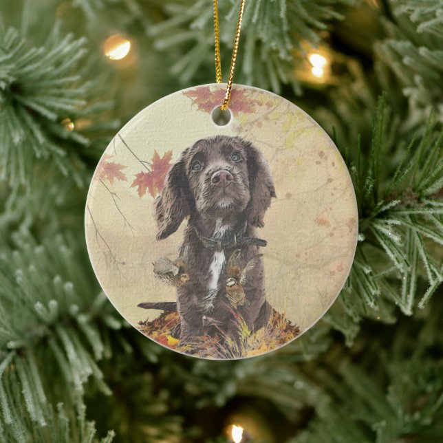 Chocolate cocker spaniel puppy      ceramic ornament (Tree)