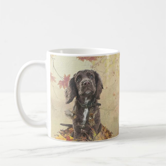 Chocolate cocker spaniel puppy      coffee mug (Left)