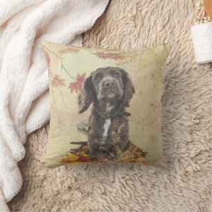 Chocolate cocker spaniel puppy throw pillow
