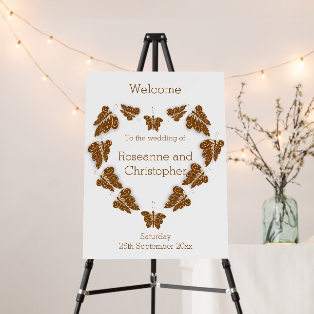 Chocolate Colour Butterfly Design Wedding Welcome Foam Board (In Situ (Stand))