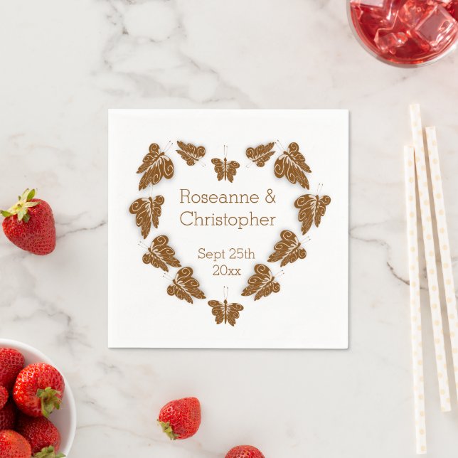Chocolate Coloured Butterflies Design Wedding Napkins (Insitu)