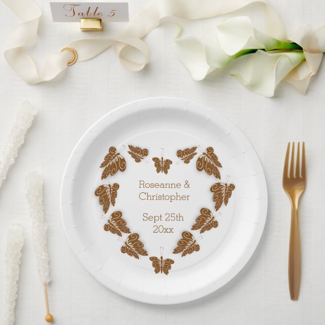 Chocolate Coloured Butterflies Design Wedding Paper Plates (Wedding)