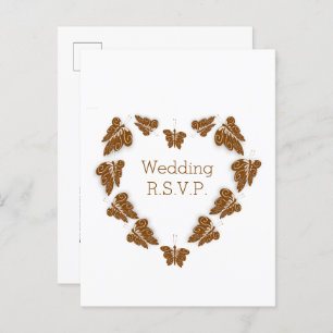 Chocolate Coloured Butterflies Design Wedding RSVP Invitation Postcard