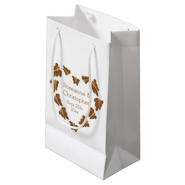 Chocolate Coloured Butterflies Design Wedding Small Gift Bag (Front Angled)