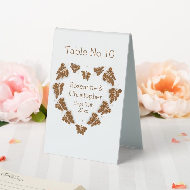 Chocolate Coloured Butterflies Design Wedding Table Tent (In SItu (Wedding))
