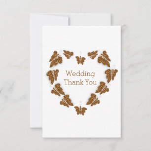 Chocolate Coloured Butterflies Design Wedding Thank You Card