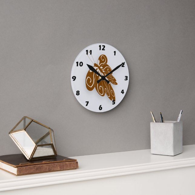 Chocolate Coloured Butterfly Design Round Clock (Office)