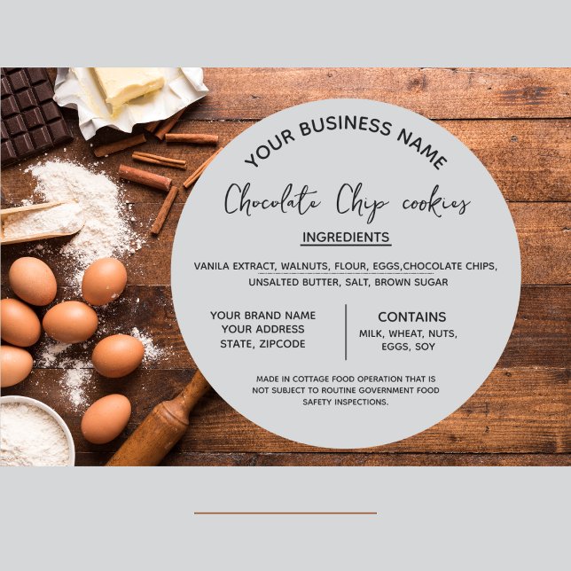 Chocolate cookies ingredients list  business  classic round sticker (Creator Uploaded)