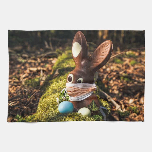 Chocolate Corona Easter Bunny Kitchen Towel (Horizontal)
