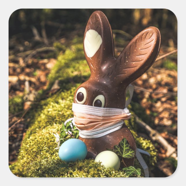 Chocolate Corona Easter Bunny Square Sticker (Front)