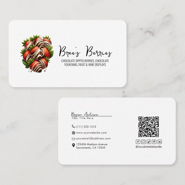 Chocolate Covered Dipped Strawberries Berries Business Card (Front/Back)