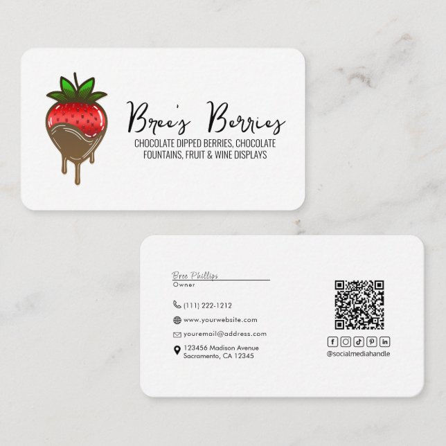 Chocolate Covered Dipped Strawberries Berries Business Card (Front/Back)