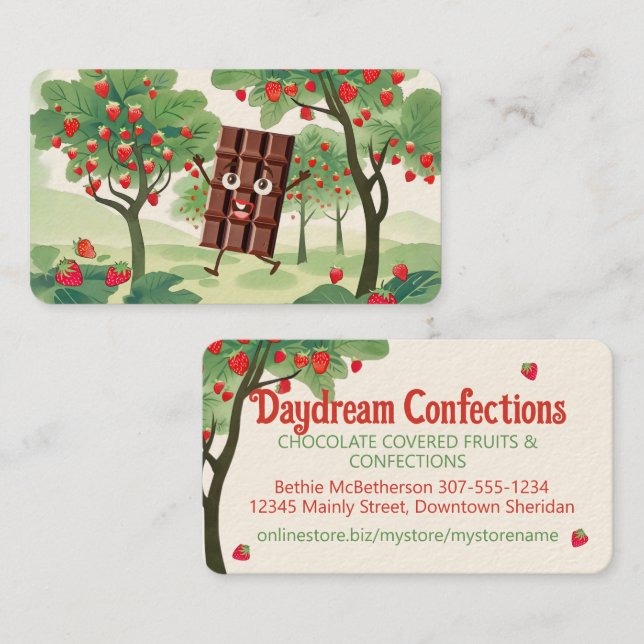 chocolate covered dipped strawberry confections business card (Front/Back)