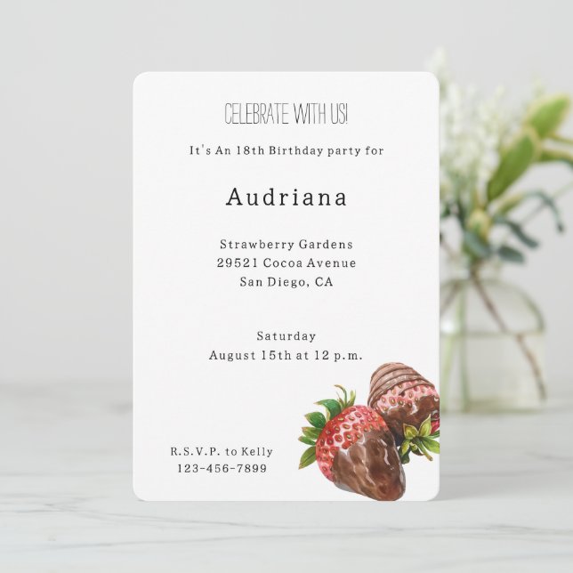 Chocolate Covered Strawberries Birthday   Invitation (Standing Front)