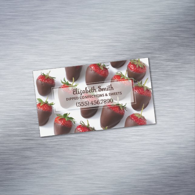 Chocolate Covered Strawberries Business Card Magnet (In Situ)