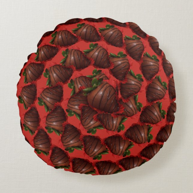 Chocolate Covered Strawberries Round Pillow (Front)
