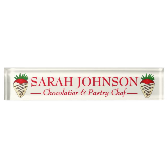 Chocolate Covered Strawberry Chocolatier Chef Desk Name Plate (Front)