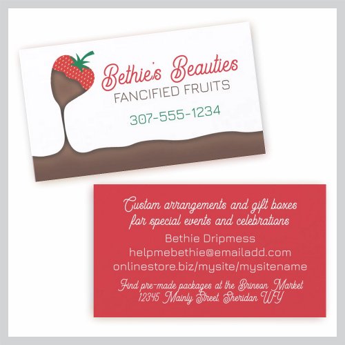 chocolate covered strawberry fruit confections business card