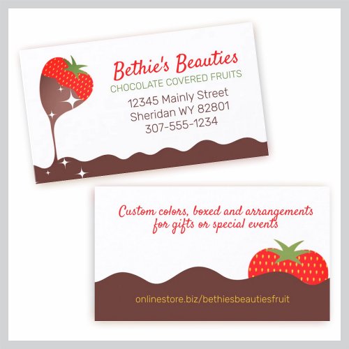 chocolate covered strawberry fruit confections business card