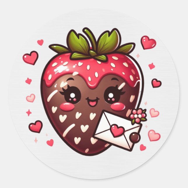 Chocolate Covered Strawberry Valentine's Classic Round Sticker (Front)