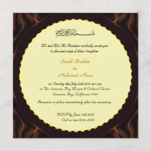Chocolate cream and gold Muslim wedding Invitation