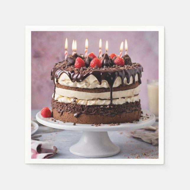 Chocolate Cream Birthday Cake With Strawberries,  Napkins (Front)