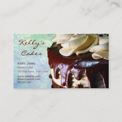 Customizable Chocolate Cream Cake Blue Bokeh Business Card
