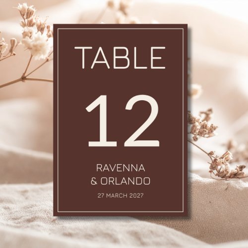 Chocolate Cream Old Money Formal Wedding Table Number