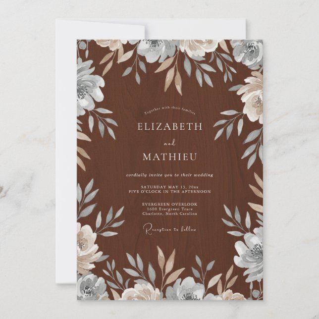 Chocolate Cream Wreath Wedding Invitation (Front)