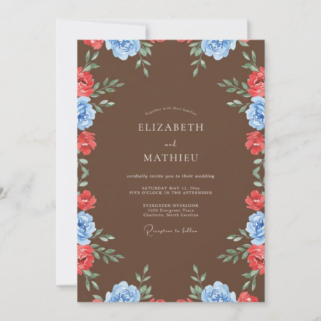 Chocolate Crimson Petal Wedding Invitation (Front)