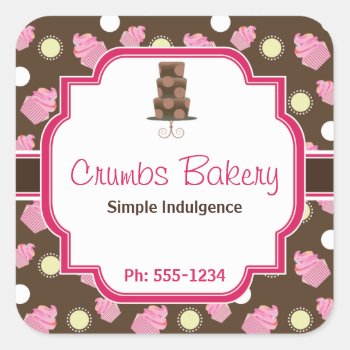Chocolate Cupcake And 3 Tier Cake Bakery Sticker by Cards_by_Cathy at Zazzle
