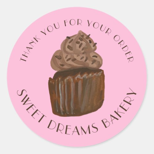 Chocolate Cupcake Catering Bakery ORDER THANK YOU Classic Round Sticker