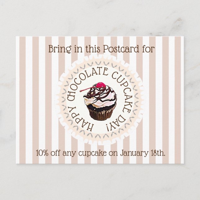 Chocolate Cupcake Day October 18th Coupon Business Postcard (Front)