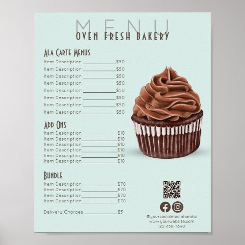 Chocolate Cupcake Mint Menu Bakery Price List Poster