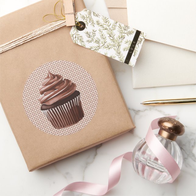 Chocolate Cupcake on Gingham Sticker (Gifting)