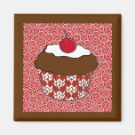 Chocolate Cupcake on Red and White Pattern  Magnet