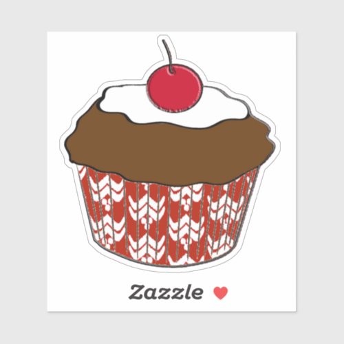 Chocolate Cupcake on Red and White Pattern Sticker