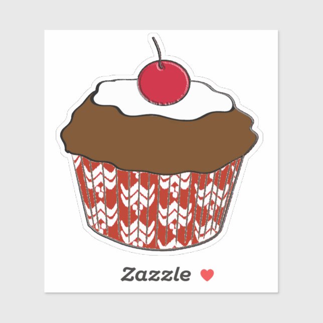 Chocolate Cupcake on Red and White Pattern Sticker (Sheet)
