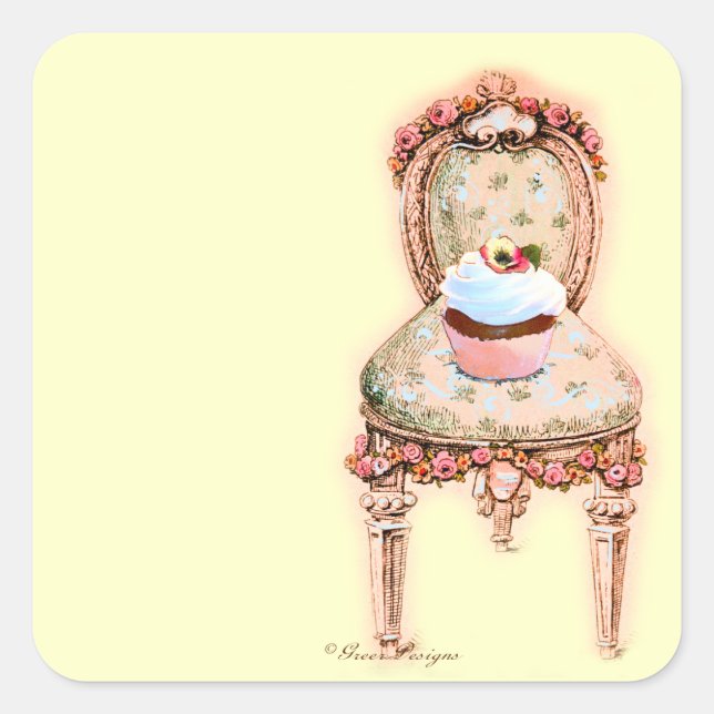 Chocolate Cupcake Pink French Chair Square Sticker (Front)