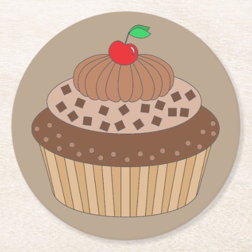 Chocolate Cupcake Round Paper Coaster