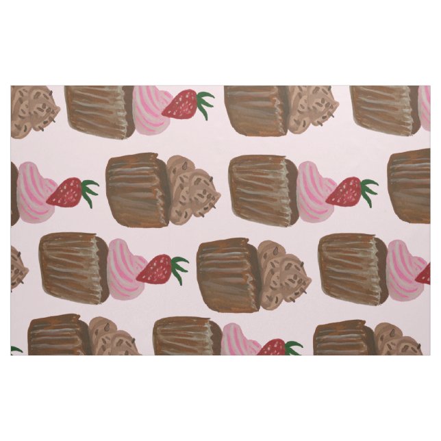Chocolate Cupcake Strawberry Pattern Fabric (Fat Quarter)