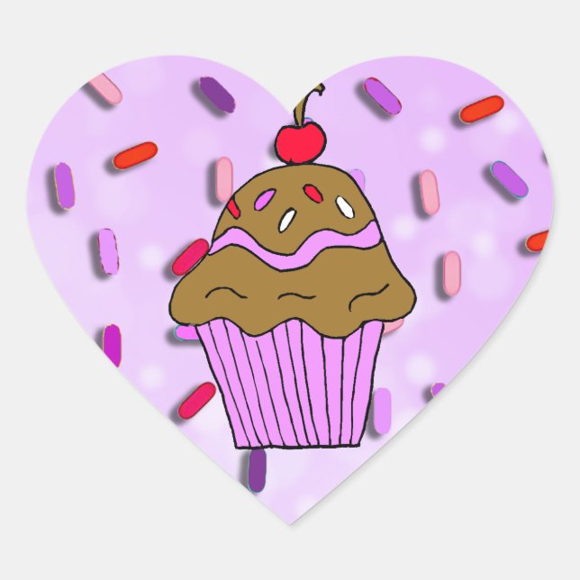 Chocolate  Cupcake with Candy Sprinkles Heart Sticker (Front)