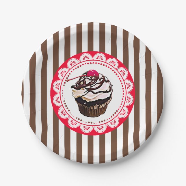 Chocolate Cupcake with Cherry Paper Plates (Front)
